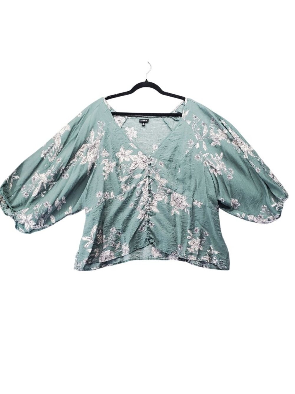 Torrid Top Womens Size 3X Green Floral Puff Sleeve Button Front Rayon Blend